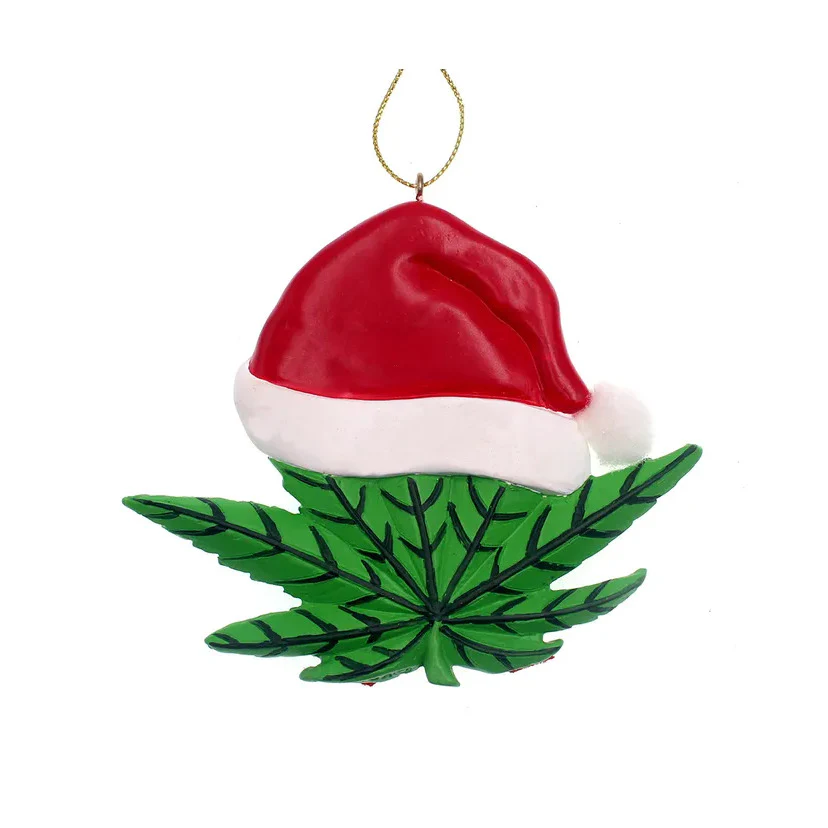 Cannabis Leaf With Santa Hat Ornament for Personalization - Image 3