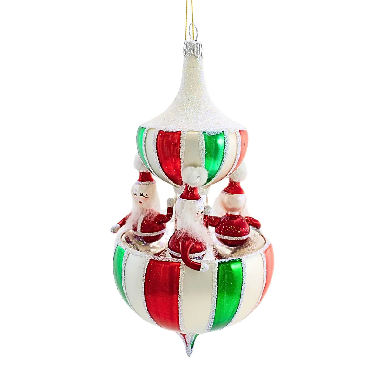 Carousel 3 Santa Glass Drop Ornament, 6.5" - Image 3