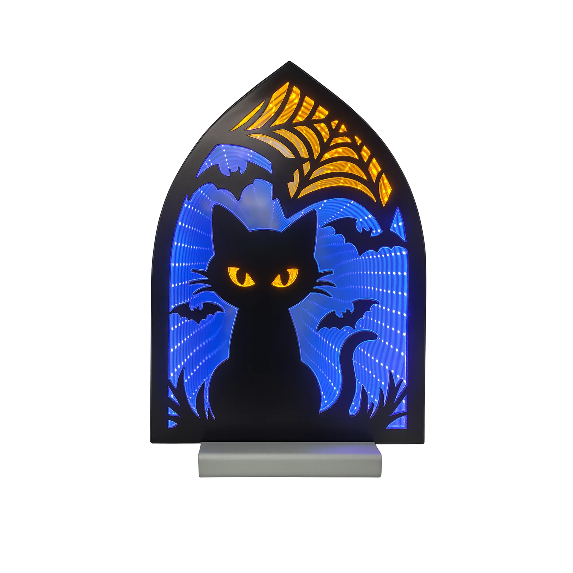 Cat w/Spider Net Infinity Light, Acrylic w/UL Plug, 12"