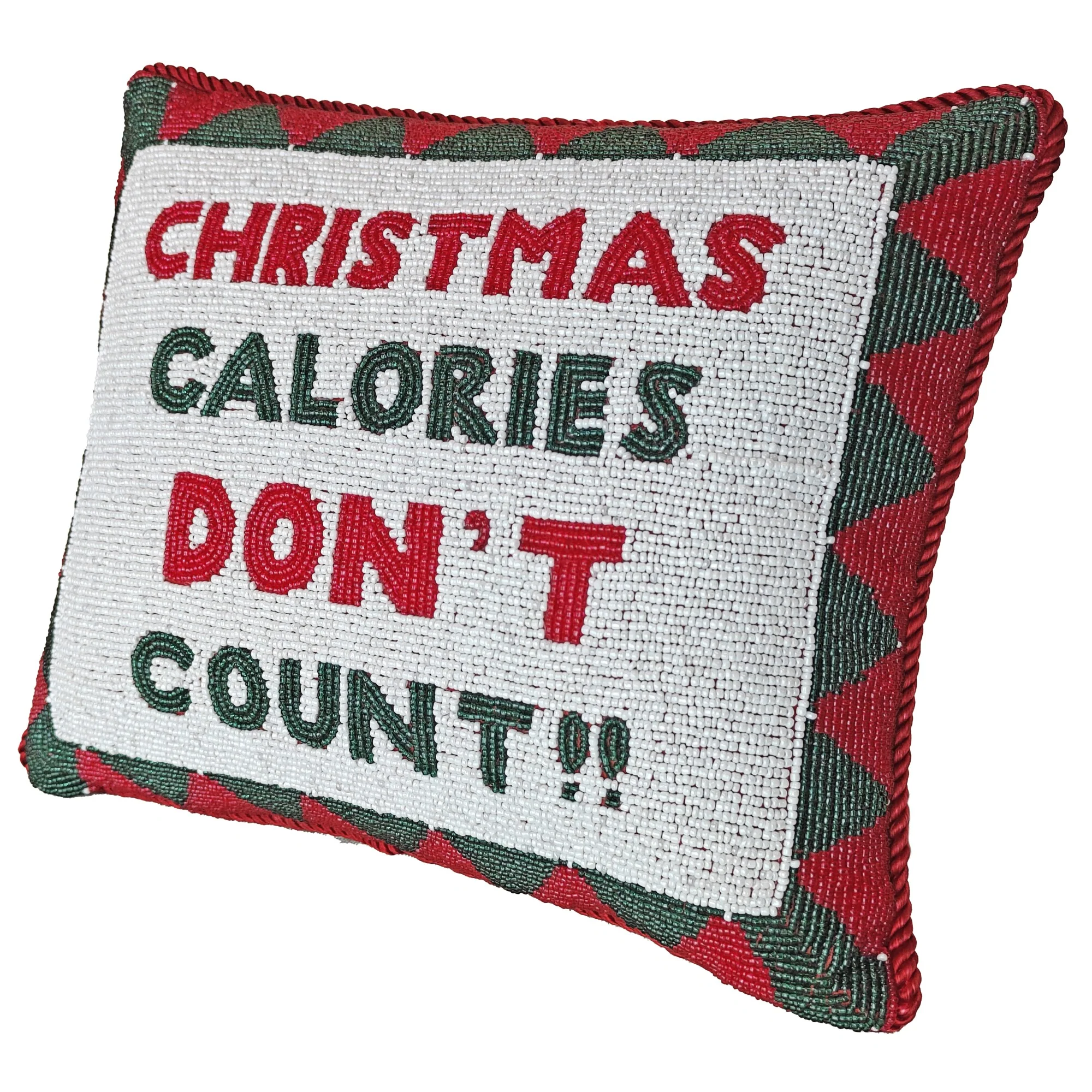 "Christmas Calories Don't Count" Beaded Pillow, 10x12 - Image 2