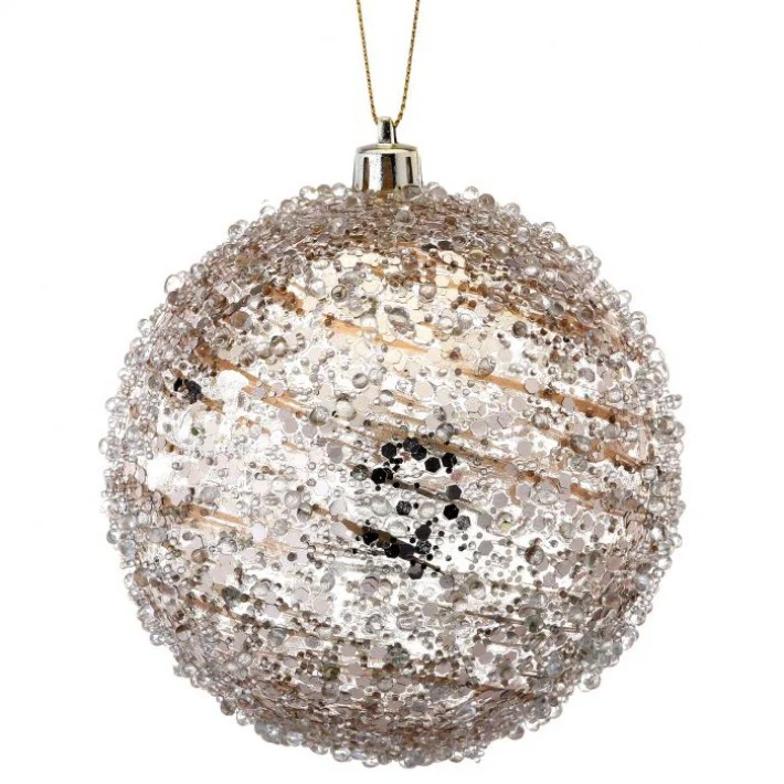 Clear Swirl Iced Ball Ornament, 4" (Champagne)