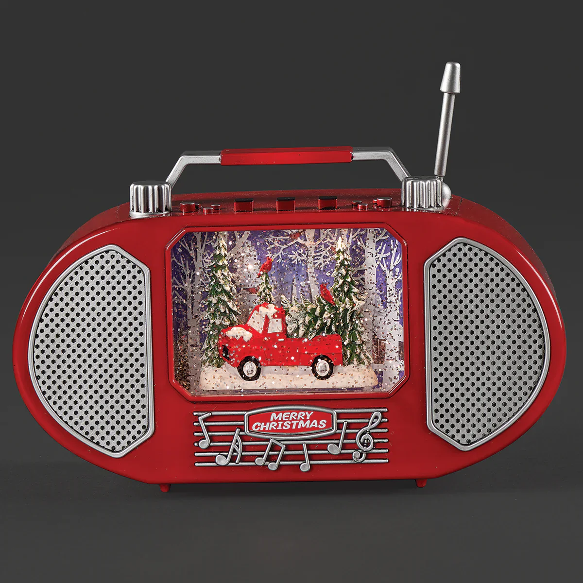 Confetti Lites Lighted Swirl Retro Radio W/ Red Truck & Cardinals Scene, 6"