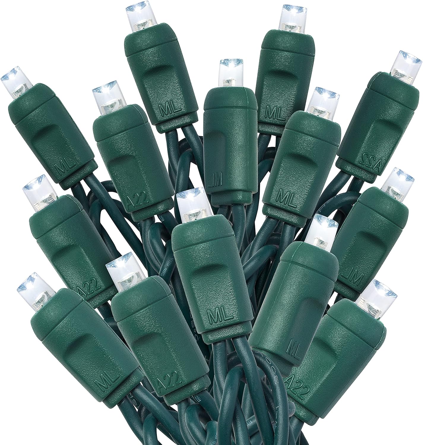 Cool White Mini Light Set, Green Wire, 50' (100 bulbs, 6" spacing)
