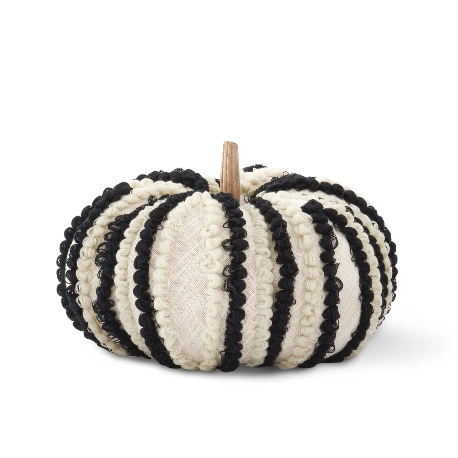 Cream & Black Knit Vertical Striped Pumpkin, 10.5"