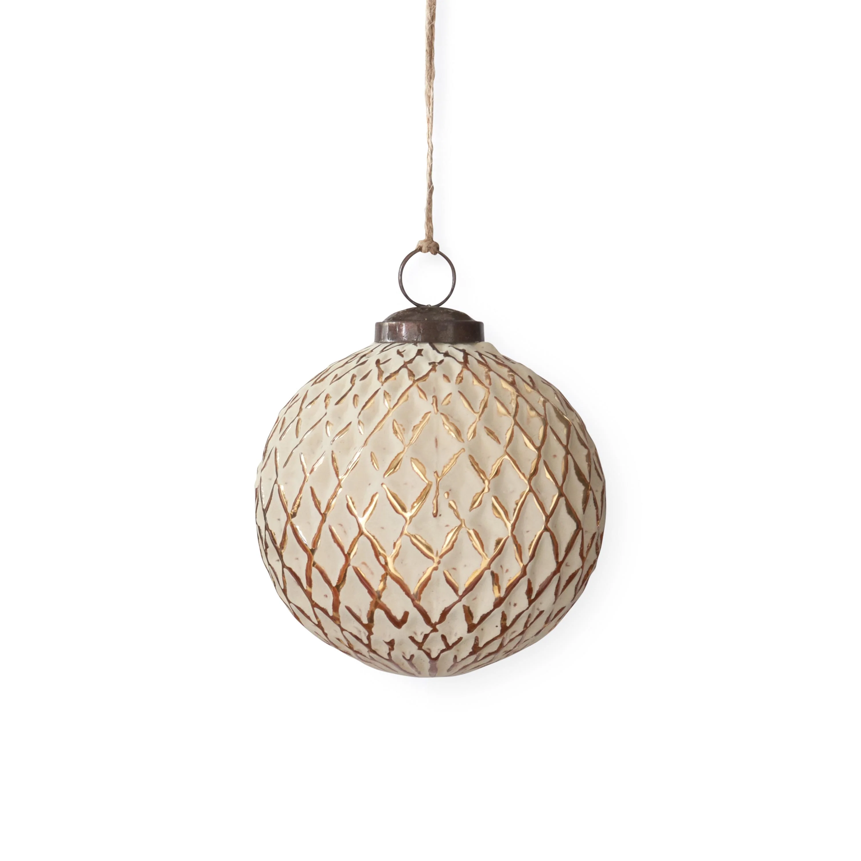Cream & Gold Glass Ornament, 4"