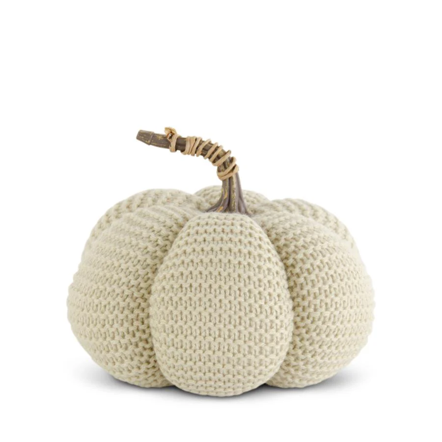 Cream Knit Stuffed Pumpkin, 7"