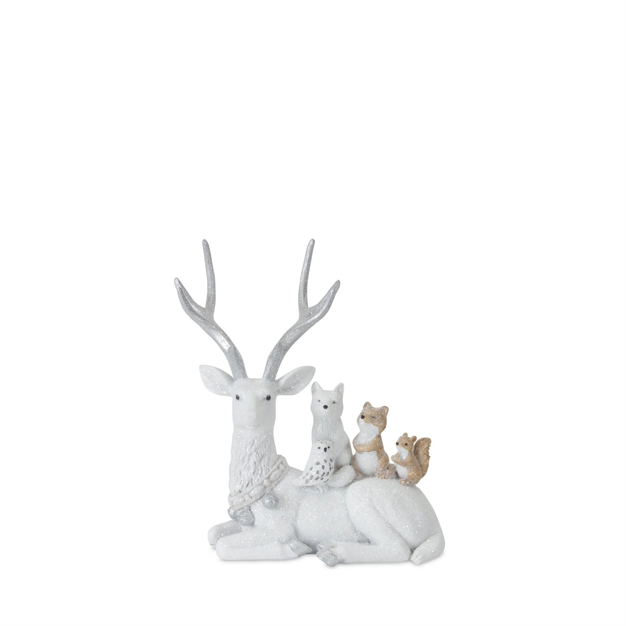 White Resin Deer Figurine w/Other Animals, 7 - 11.5" (2 styles - sold individually) - Image 5