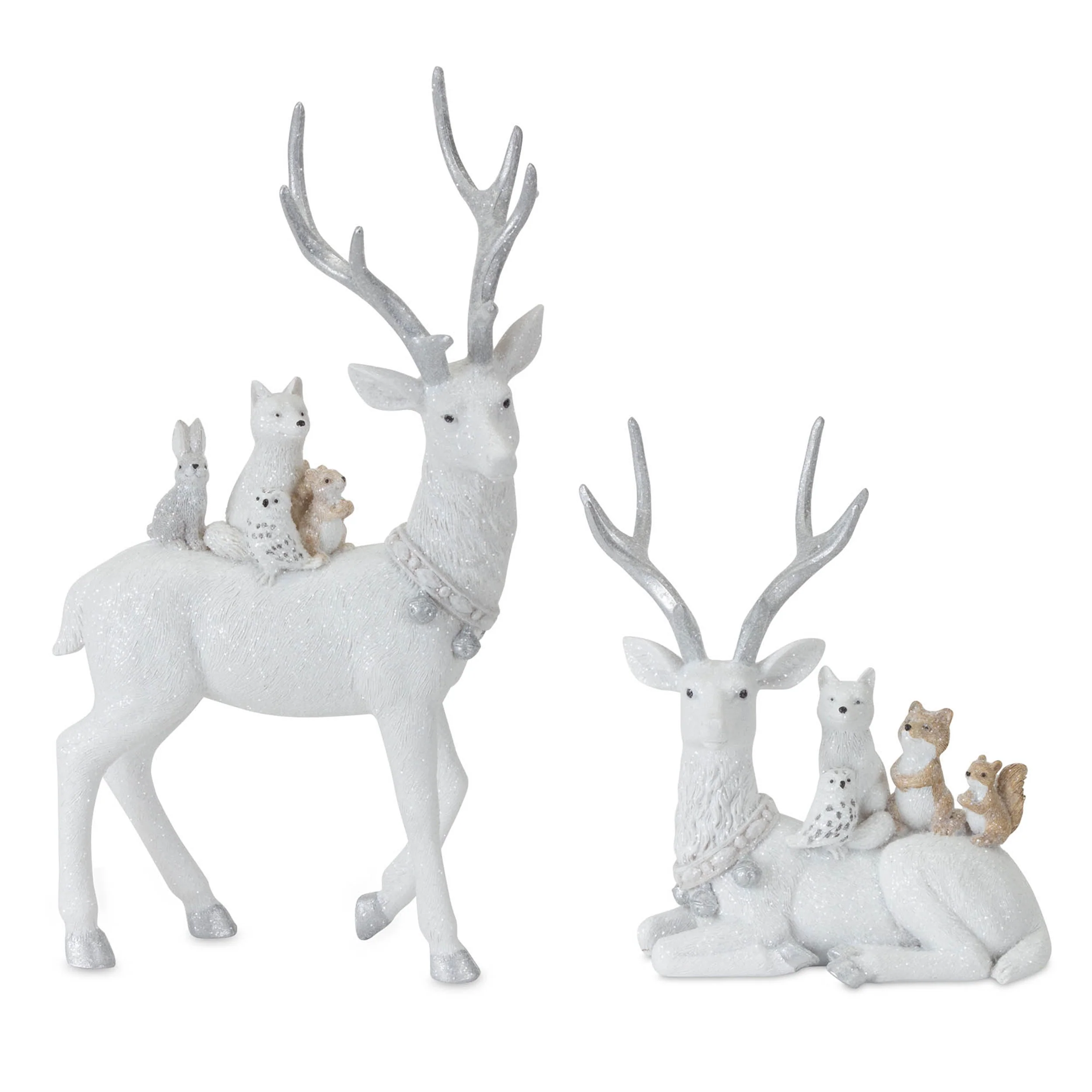 White Resin Deer Figurine w/Other Animals, 7 - 11.5" (2 styles - sold individually) - Image 6