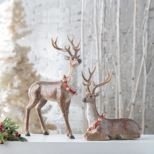 Deer w/Bell Wreath Figurine (Set of 2) - Image 2