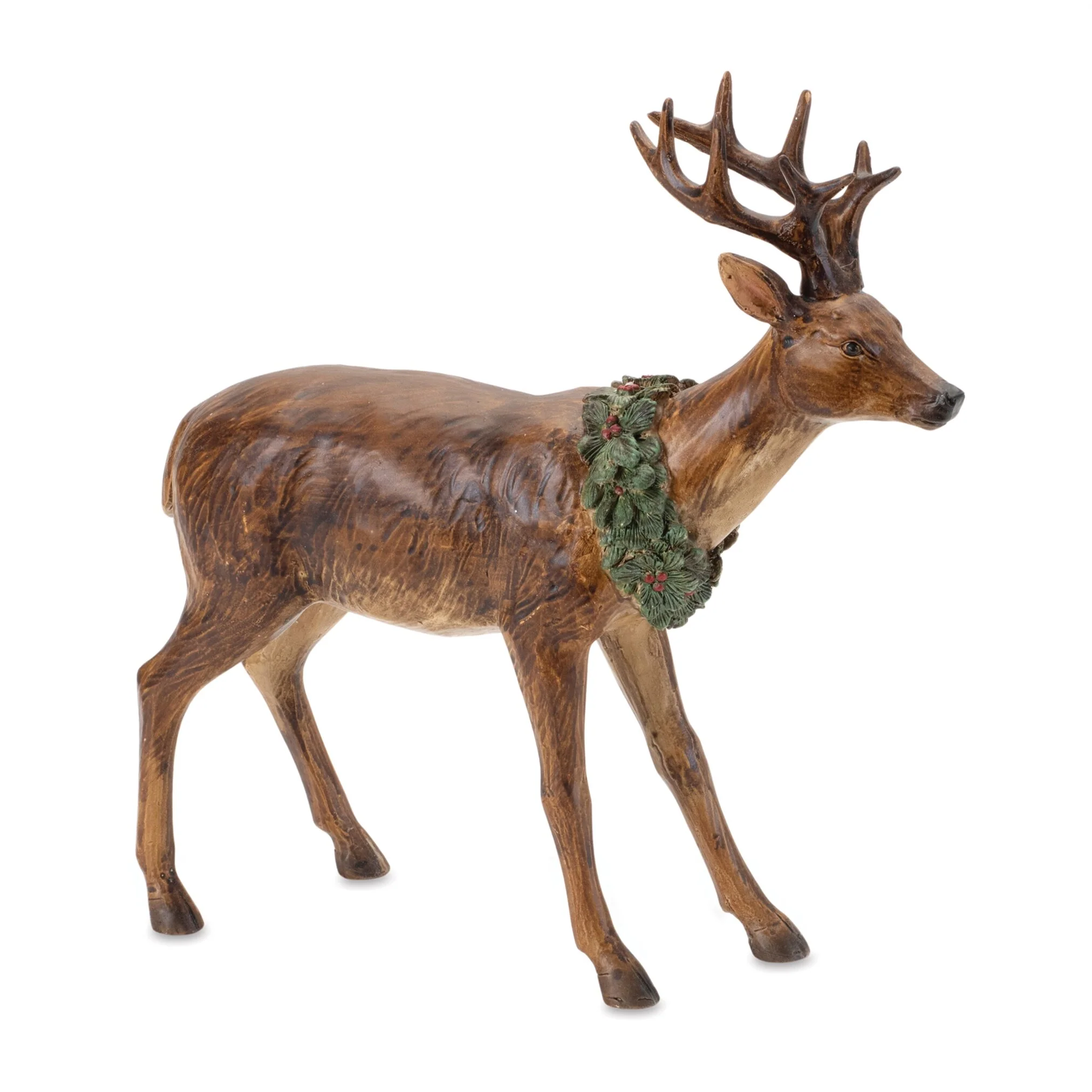 Resin Deer w/Wreath Figurine, 8"H
