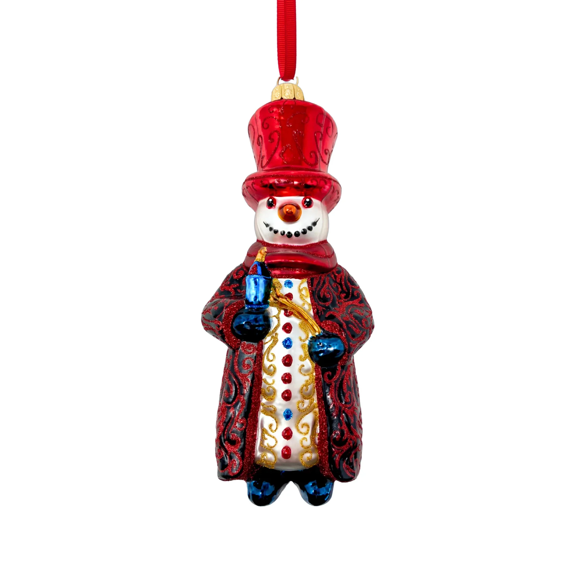 Evening Snow Snowman Glass Ornament, 6" - Image 2