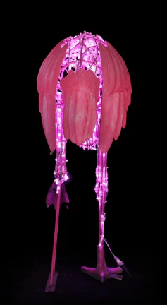 Large Pink Flamingo Standing On One Leg, LED Lit w/Fiberglass, 46" - Image 3