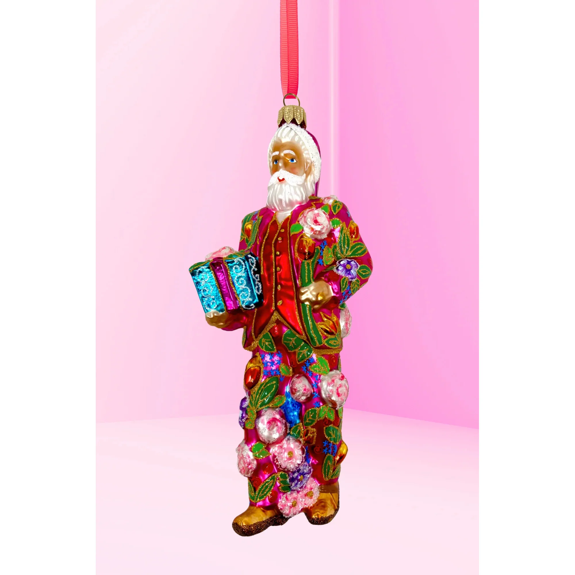 Floral Fetish Santa Polish Glass Ornament, 9"