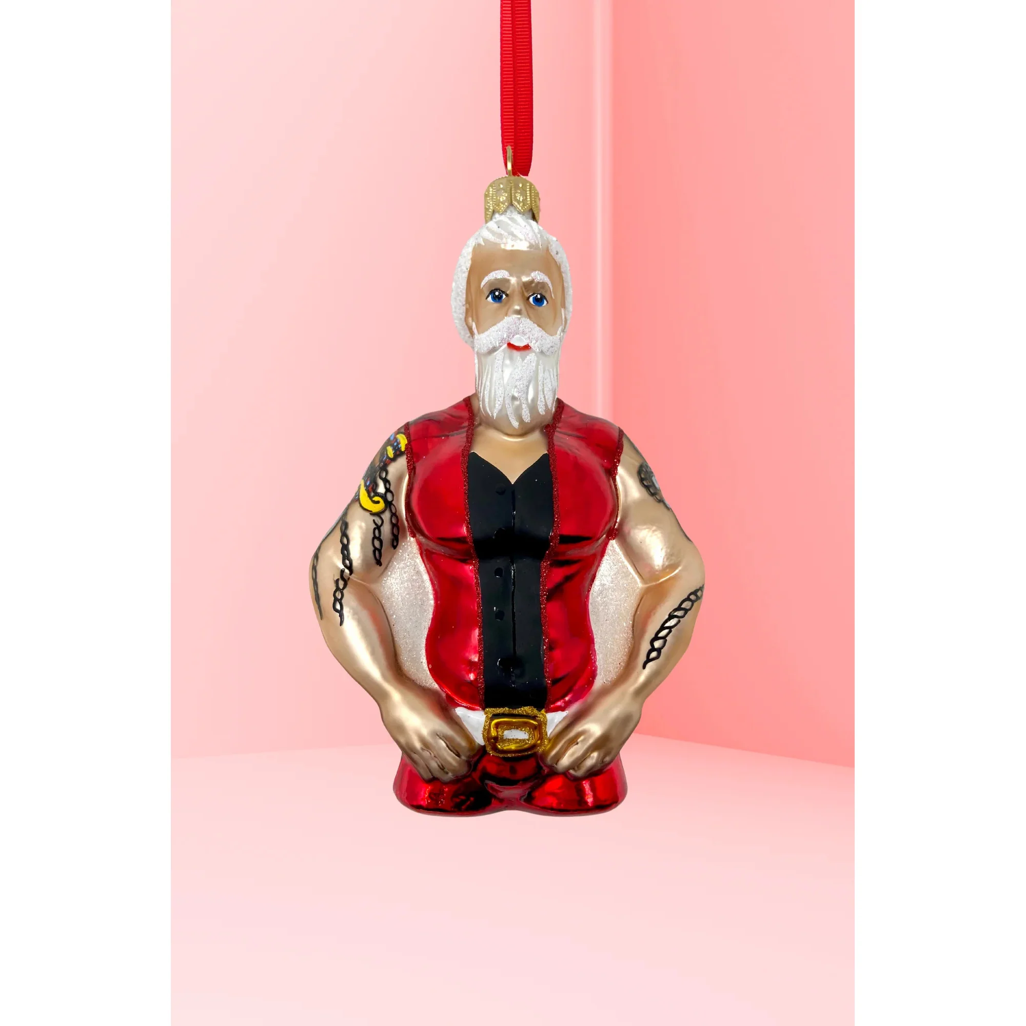 Full Throttle Santa Glass Christmas Ornament, 5.5"