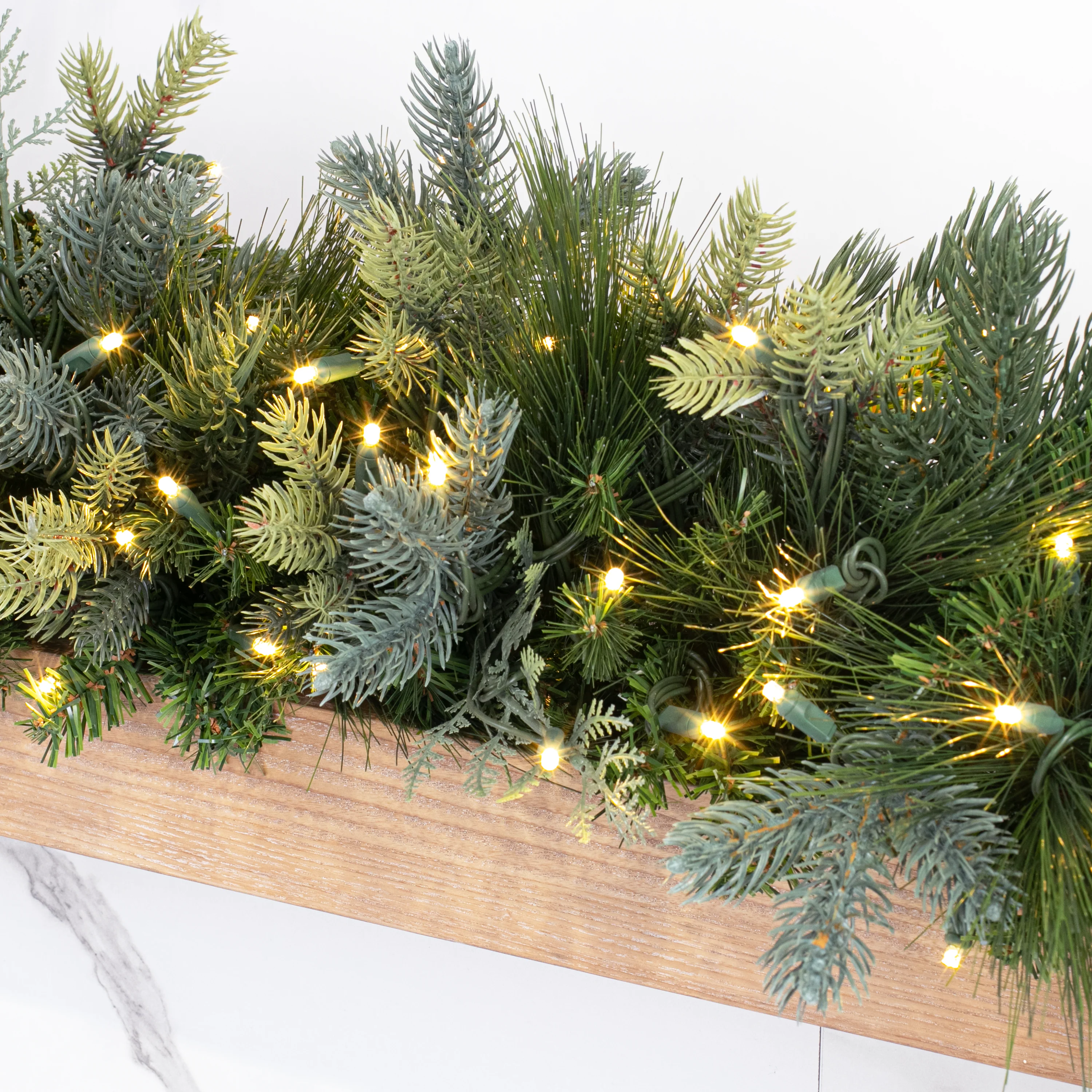 American Mixed Greenery Garland, LED Lit, 9' Section, 10" Diameter