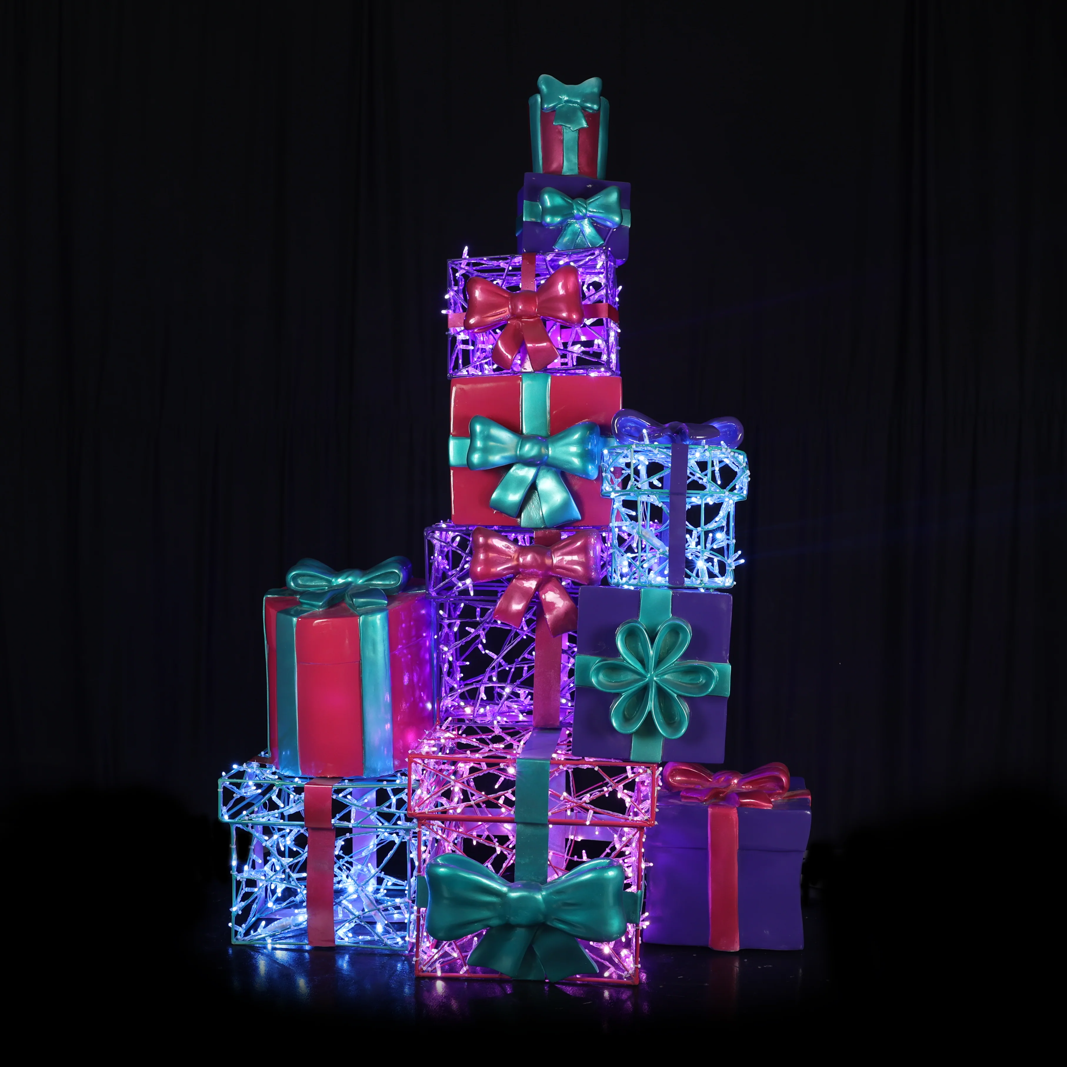 Large Gift Tower Decoration, LED Lit w/Fiberglass, 83" - Image 2
