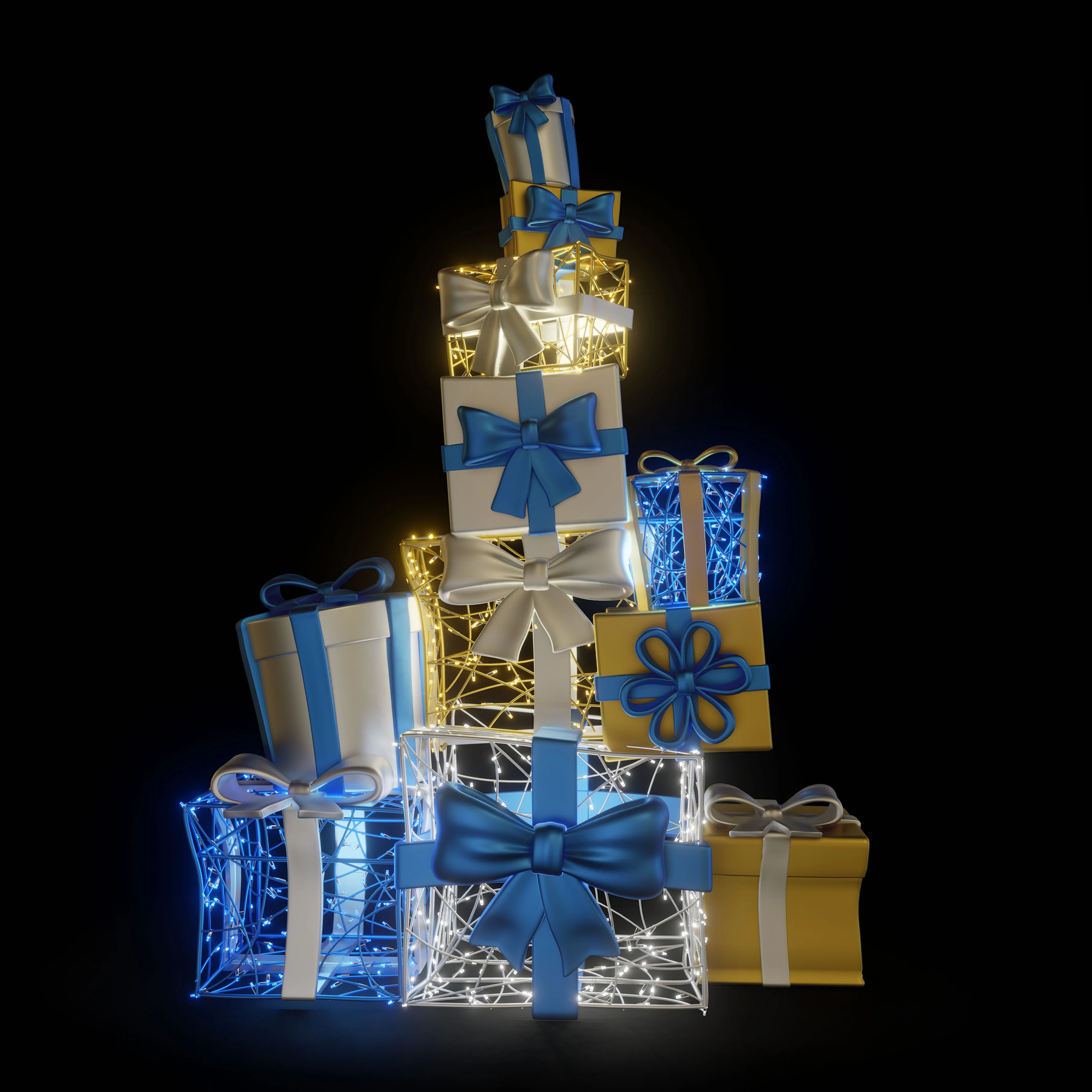 Large Gift Tower Decoration, LED Lit w/Fiberglass, 83" - Image 3