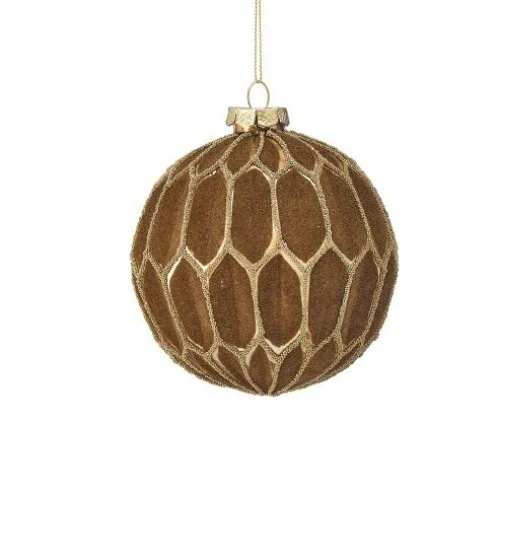 Glass Flocked Pattern Ball Ornament, 4" (2 styles - sold individually) - Image 3