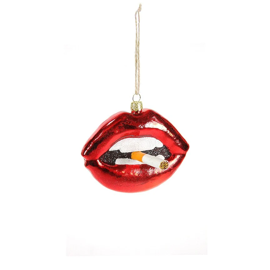 Glass Lips w/Cigarette Ornament, 4"