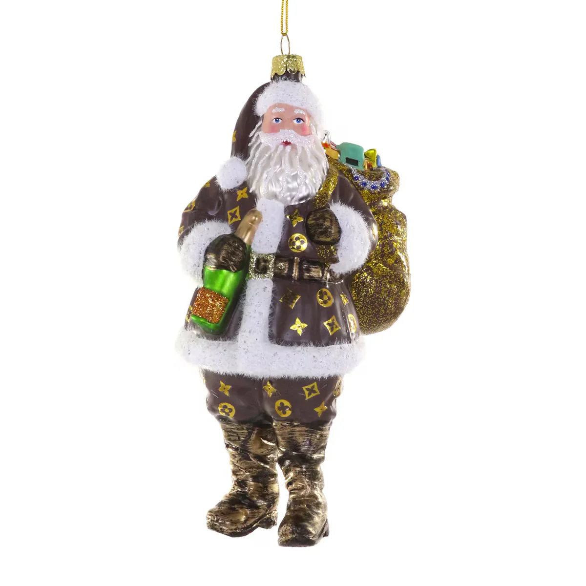 Glass Luxe Santa Ornament, 6" (Brown)