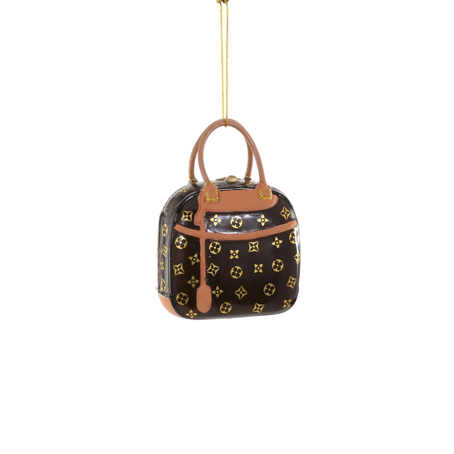 Glass Luxury Handbag Ornament, 4" (Brown)