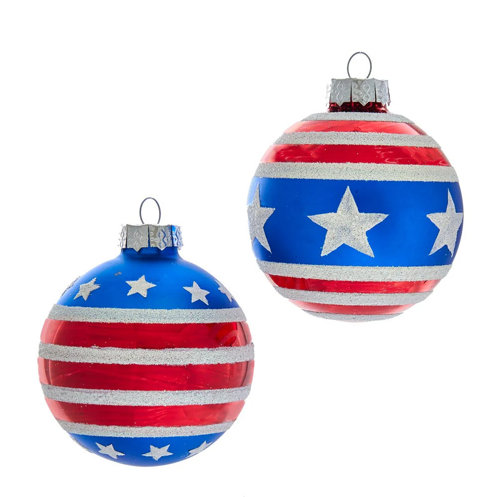 Glass Red, White and Blue Stars and Stripes Glass Ball Ornaments, 3.15" (Set of 6)