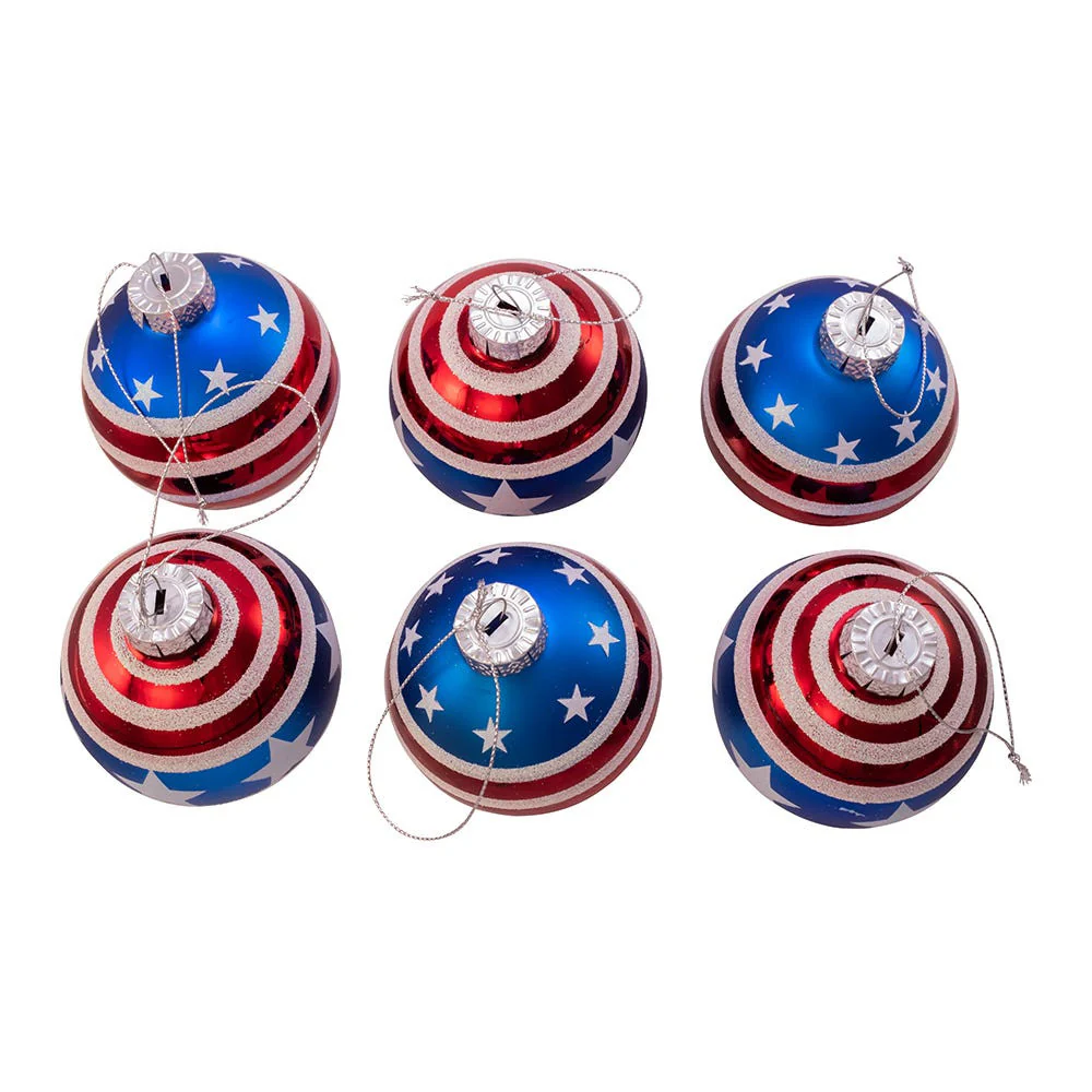 Glass Red, White and Blue Stars and Stripes Glass Ball Ornaments, 3.15" (Set of 6) - Image 3