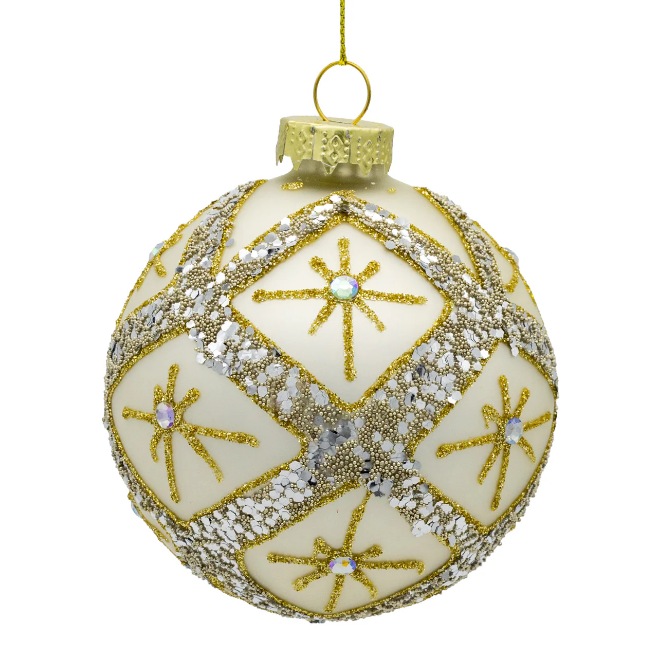 Glass Silver Ball Ornaments w/Gold & Silver Criss-Cross Glitter, 3.15" (Set of 6) - Image 3
