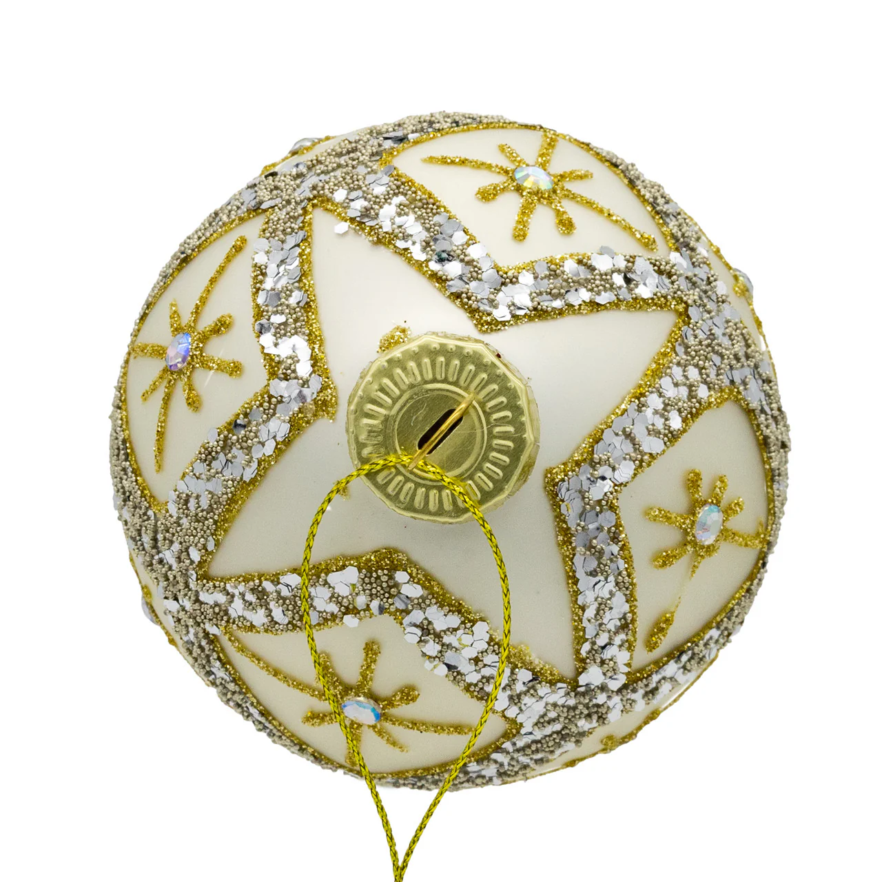 Glass Silver Ball Ornaments w/Gold & Silver Criss-Cross Glitter, 3.15" (Set of 6) - Image 4
