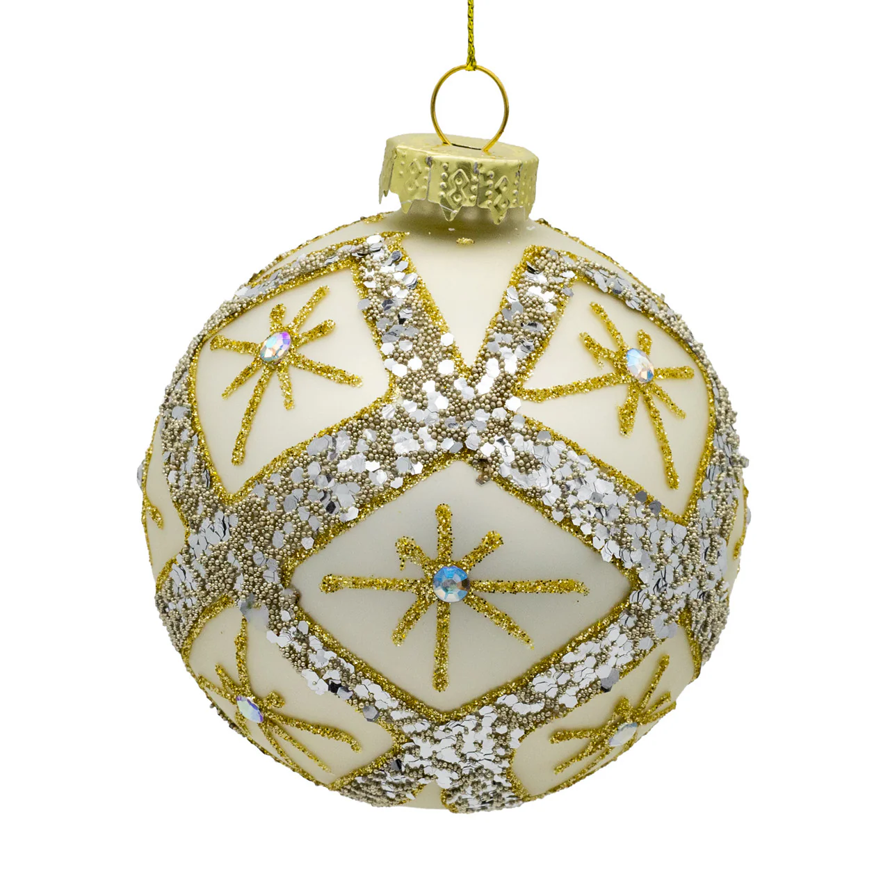 Glass Silver Ball Ornaments w/Gold & Silver Criss-Cross Glitter, 3.15" (Set of 6) - Image 5