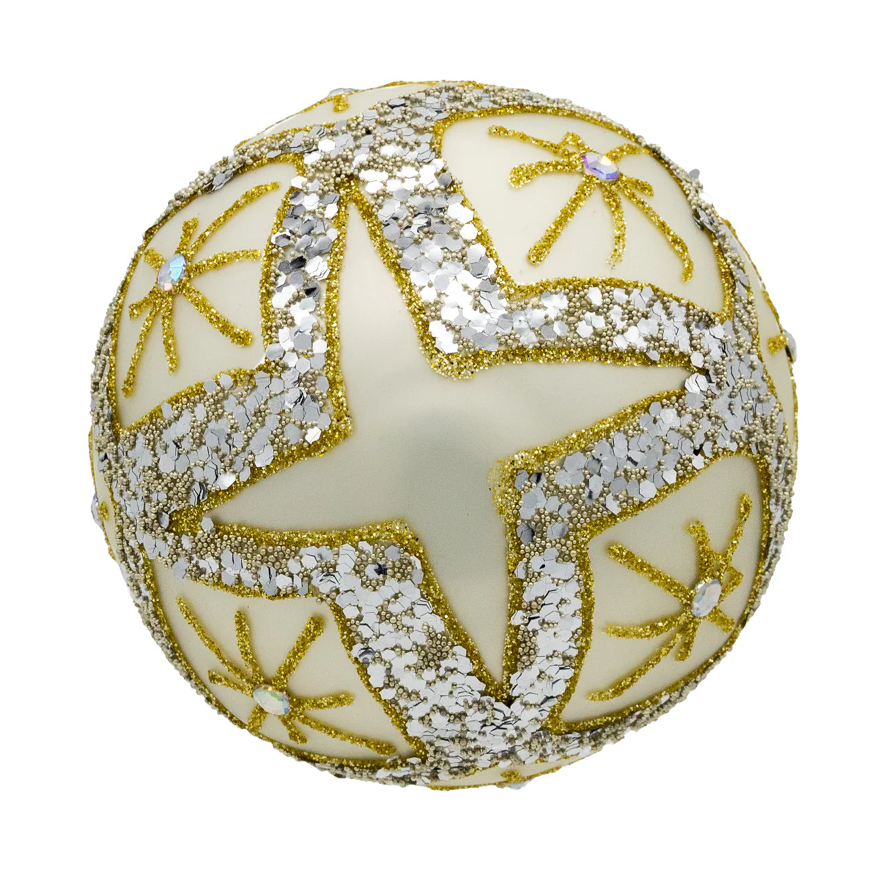 Glass Silver Ball Ornaments w/Gold & Silver Criss-Cross Glitter, 3.15" (Set of 6) - Image 6