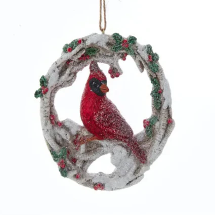 Glitter Wreath Cardinal Ornament (2 styles - sold individually) - Image 2