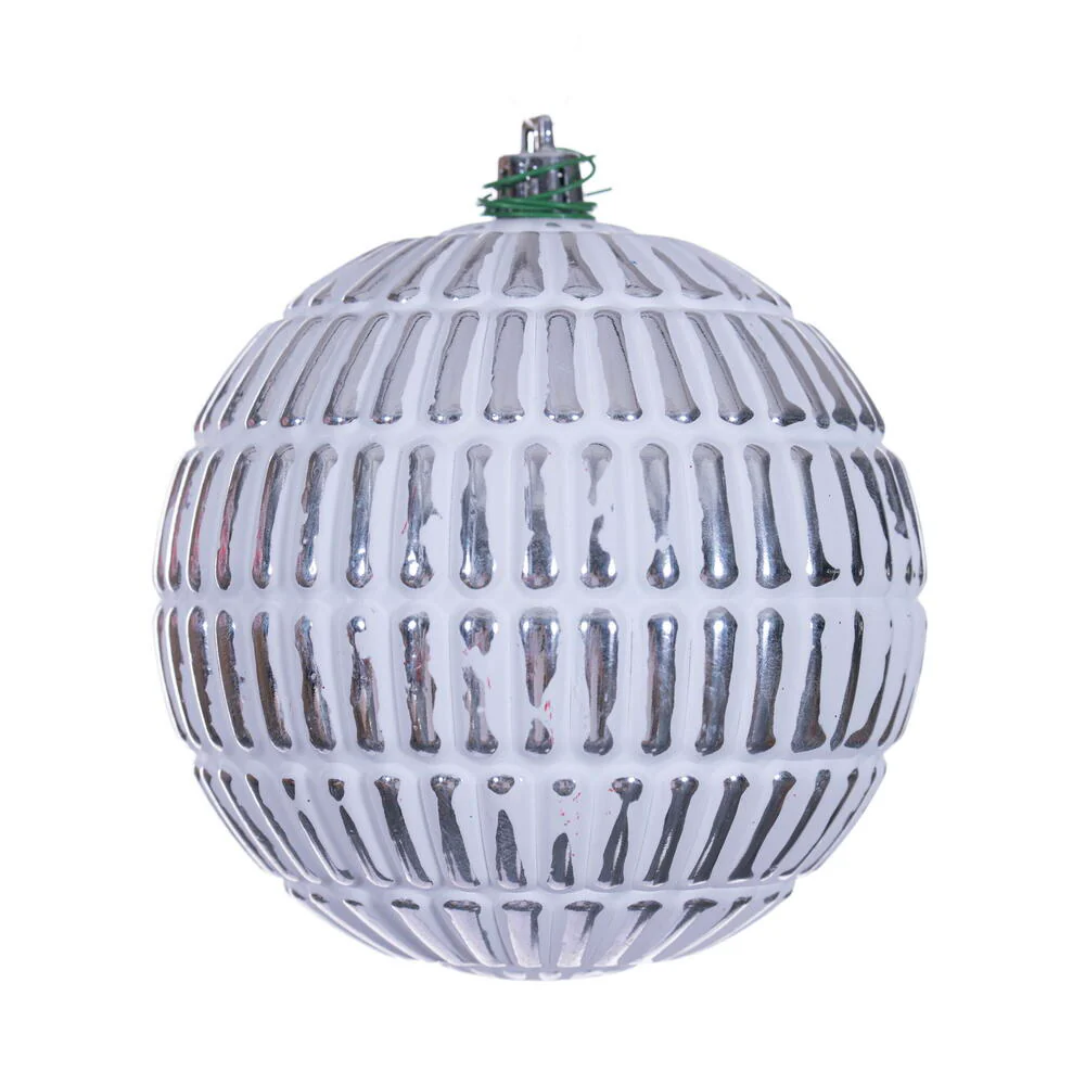 Shatterproof Gold Etch Line White Brush Matte Ball Ornament, 4" (100MM)