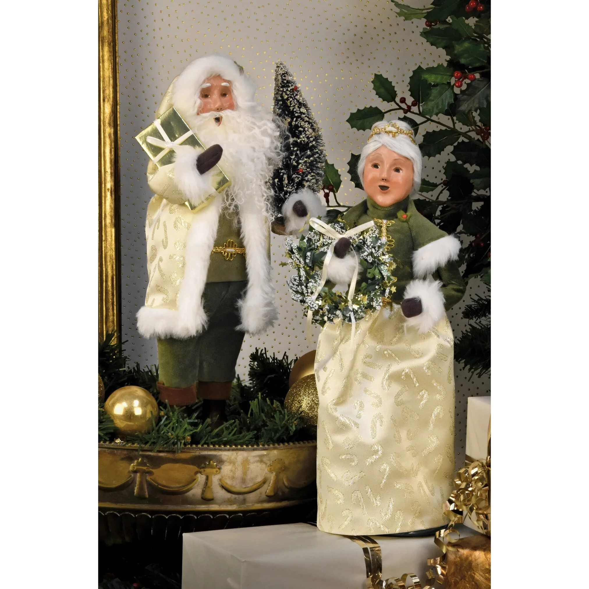 Gold Sparkle Santa Caroler Figurine, 13" - Image 6