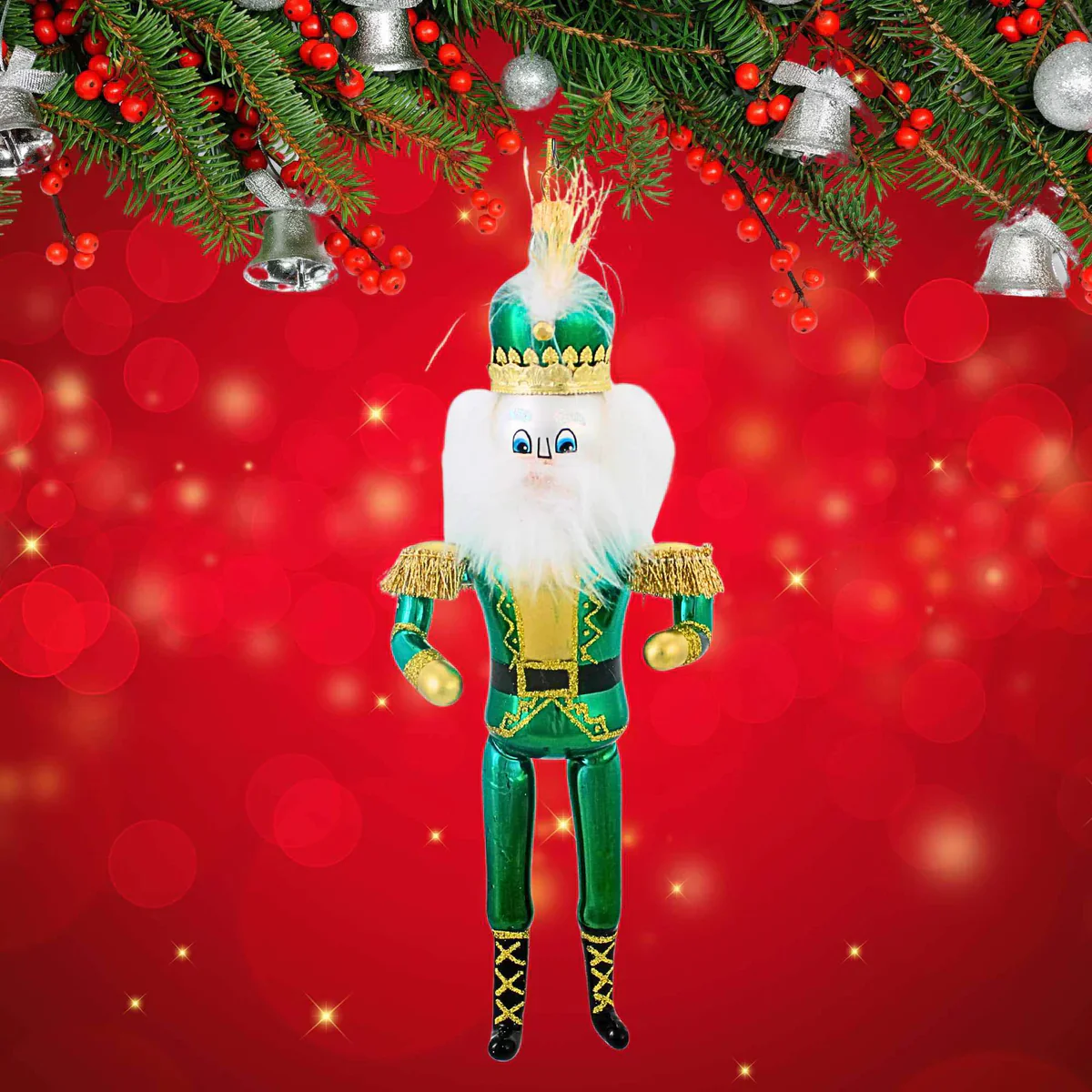 Grande Green Nutcracker Glass Ornament, 9" - Image 3