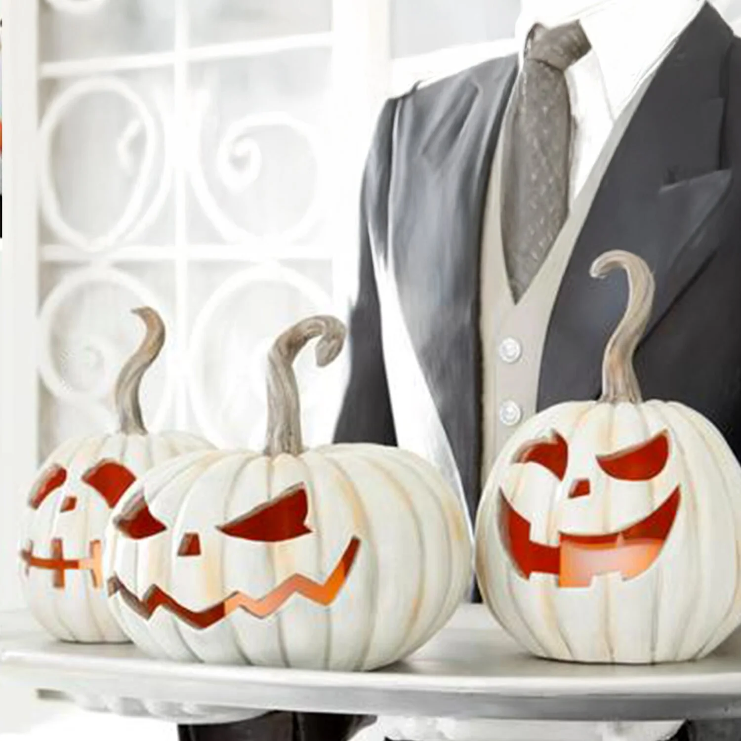 Gray Resin LED Flicker Flame Jack-O'-Lantern, 13" - Image 2