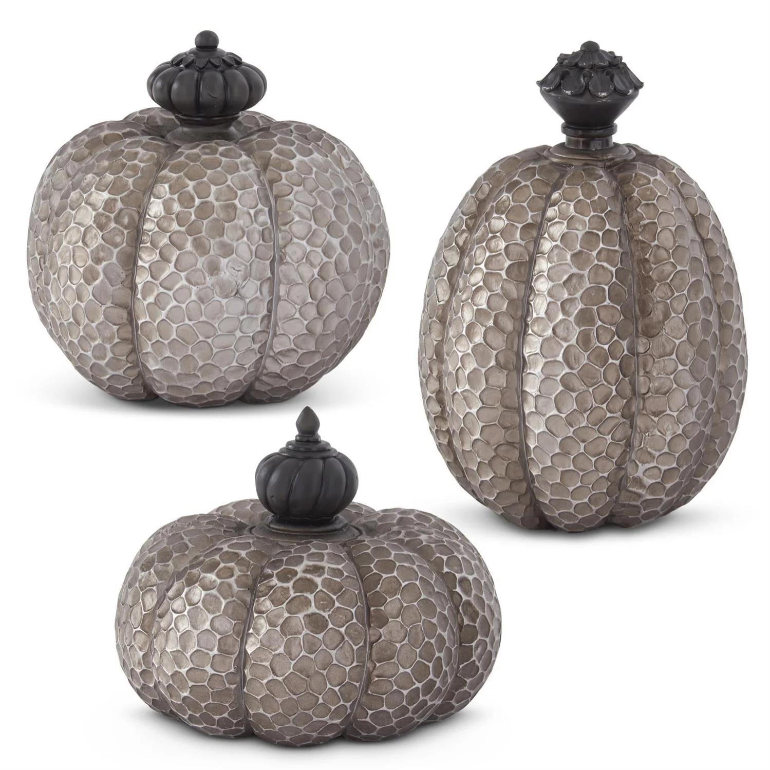 Gray Resin Textured Pumpkins w/Knob Stems (Set of 3)