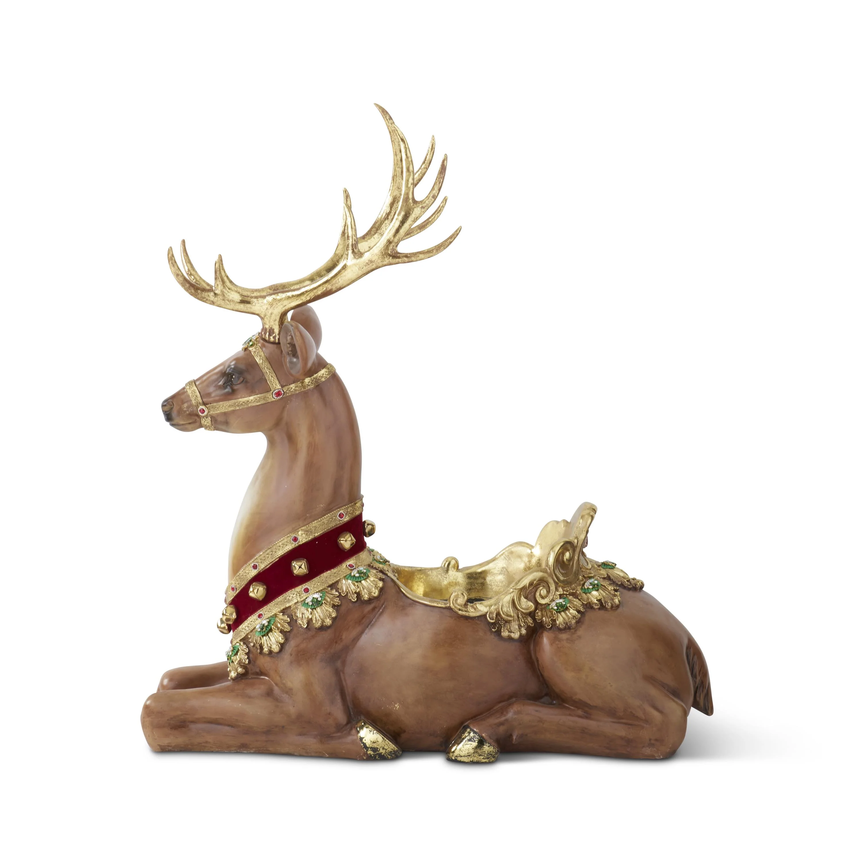 Green, Gold & Burgundy Glittered Resin Ornate Jeweled Deer, 45"