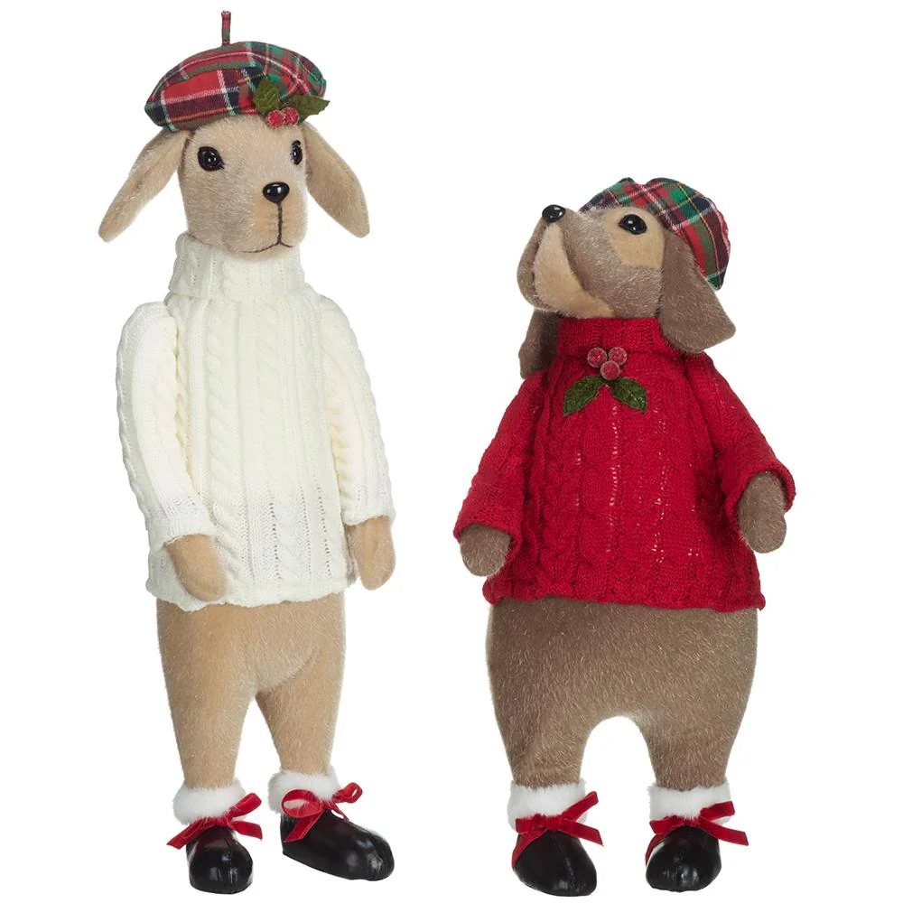 Holiday Dog Figurines, 17" - 21" (Set of 2/Red & White)