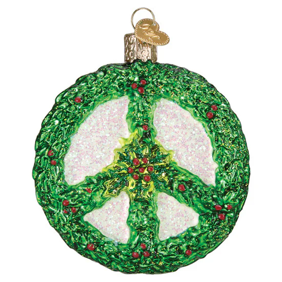 Holly Peace Symbol Ornament, 3.5" - Image 2