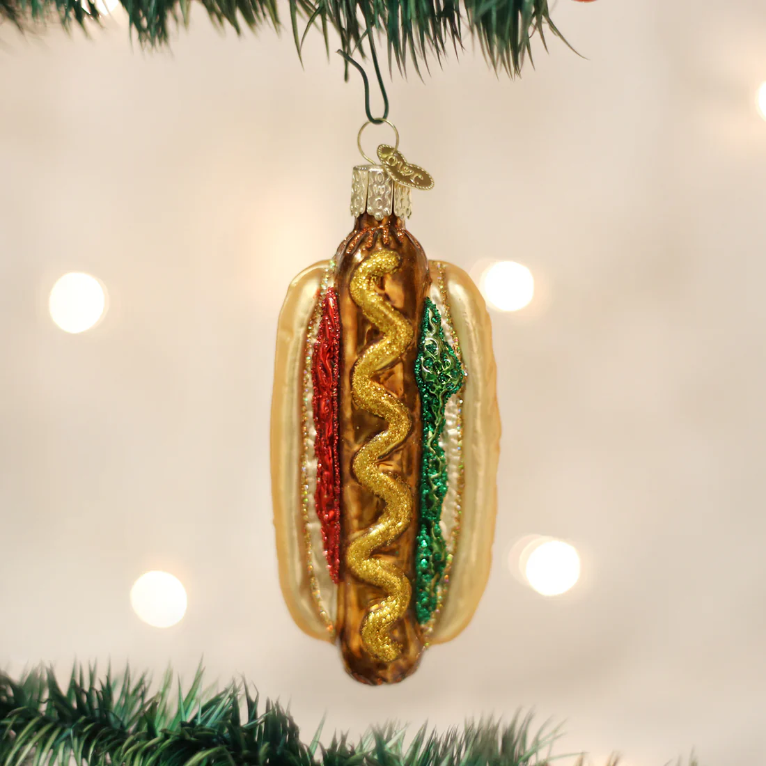 Glass Hot Dog Ornament, 4"