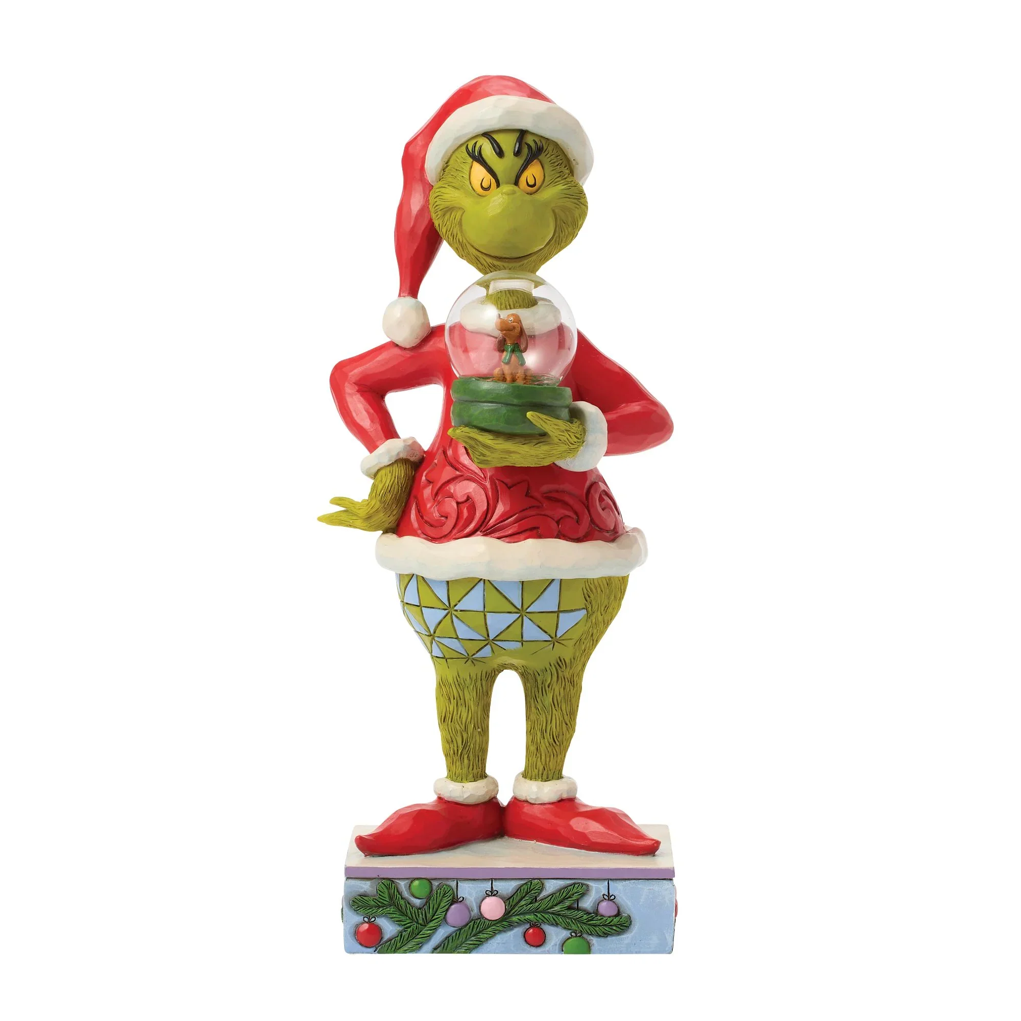 Jim Shore Grinch Holding Dome with Max Figurine, 9.25"