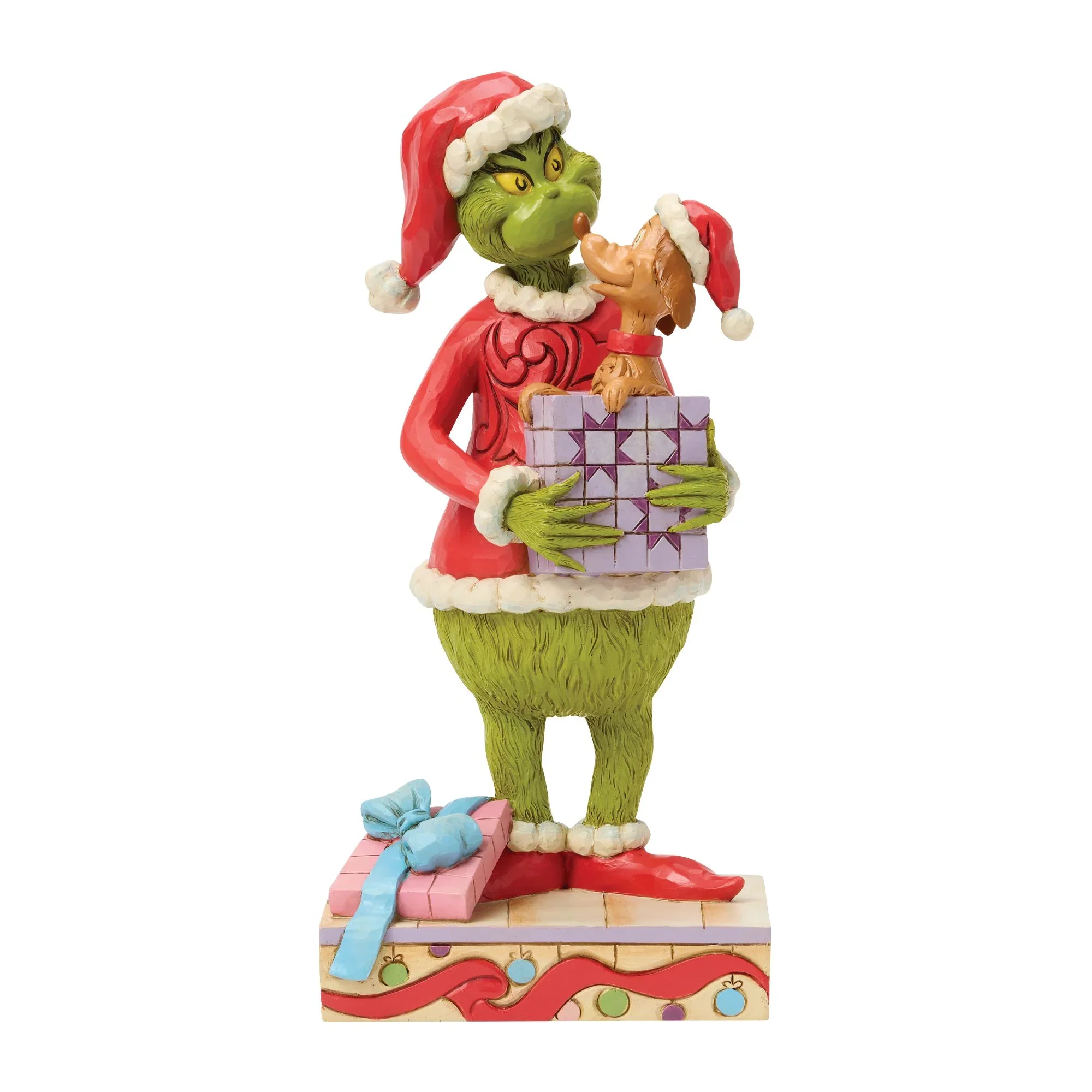Jim Shore Grinch Holding Gift with Max Figurine, 9.45"