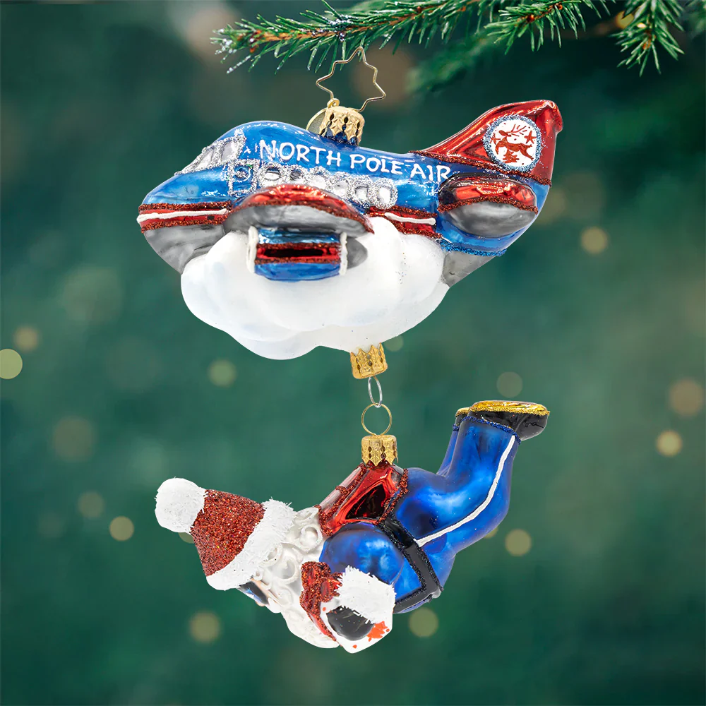 Jolly Jumper Santa Glass Ornament, 5.5"