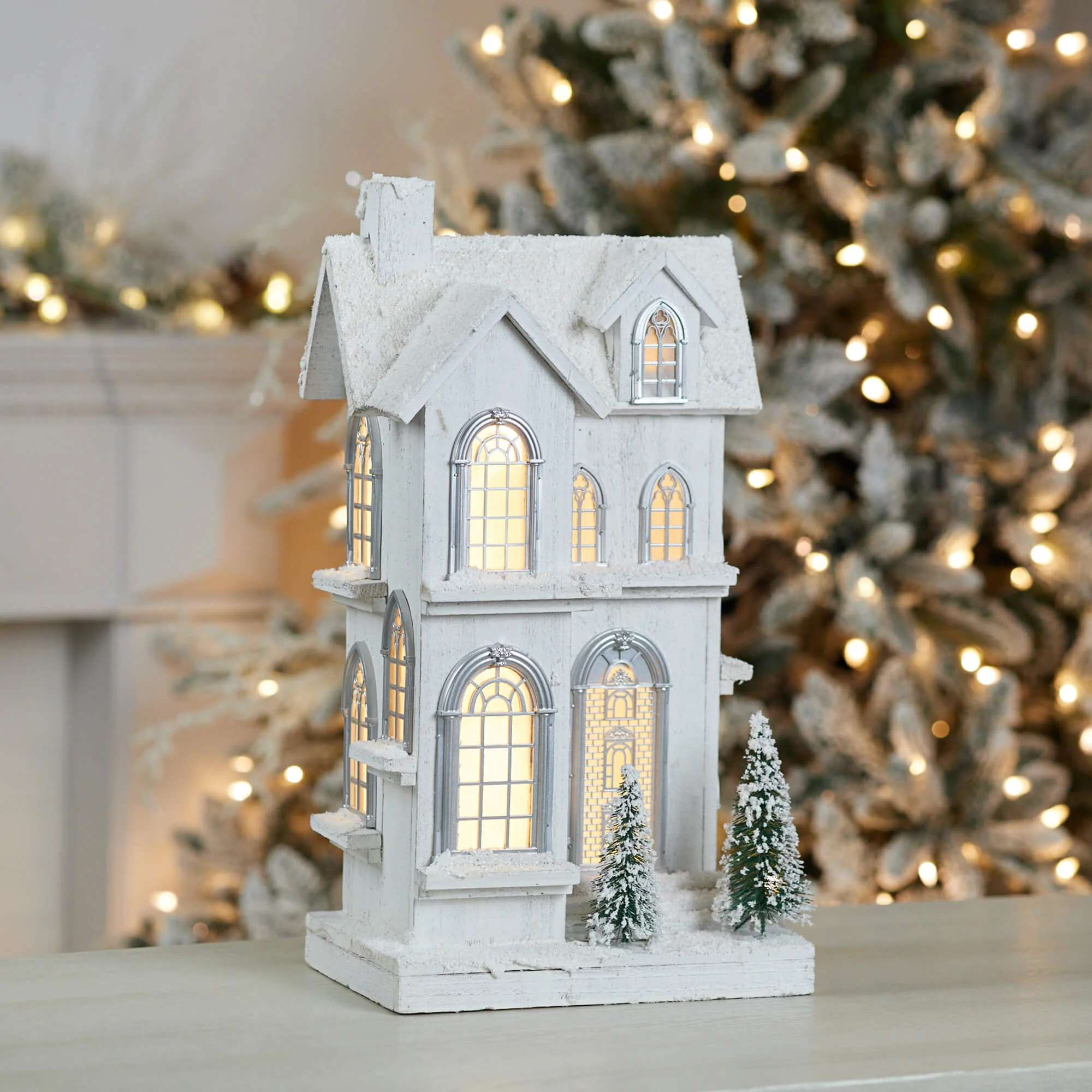 Wood Lighted LED House, 11.5"L x 21.5"H - Image 2