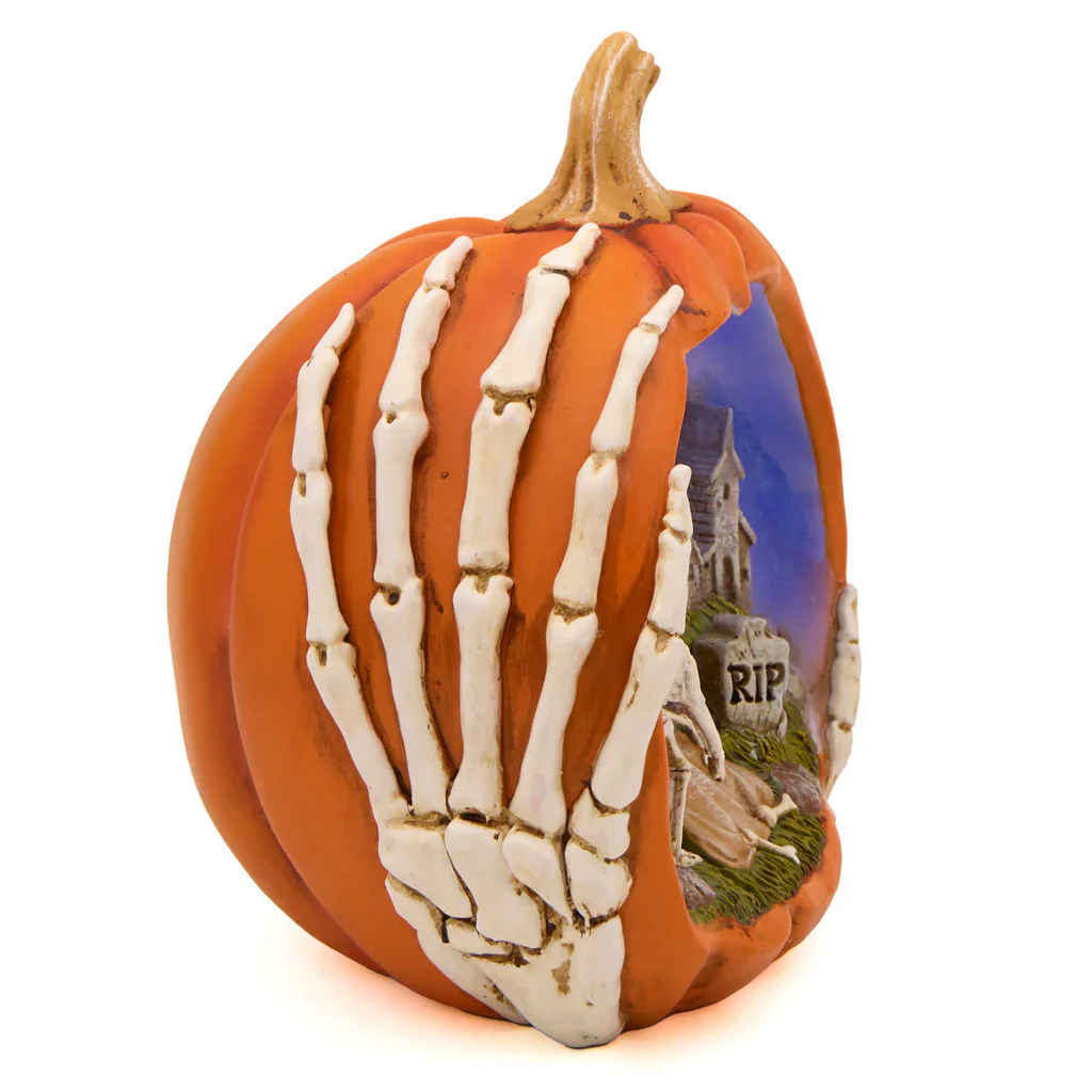 Lighted Orange Pumpkin with Graveyard Scene, 7.5" - Image 2