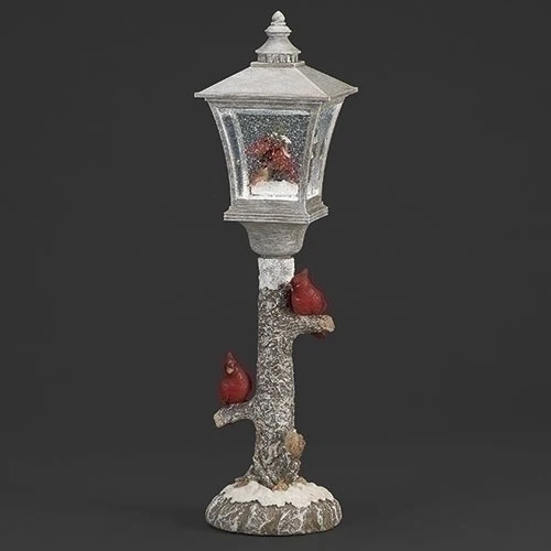 Lighted Swirl Lamppost w/ Cardinal Scene, 17"
