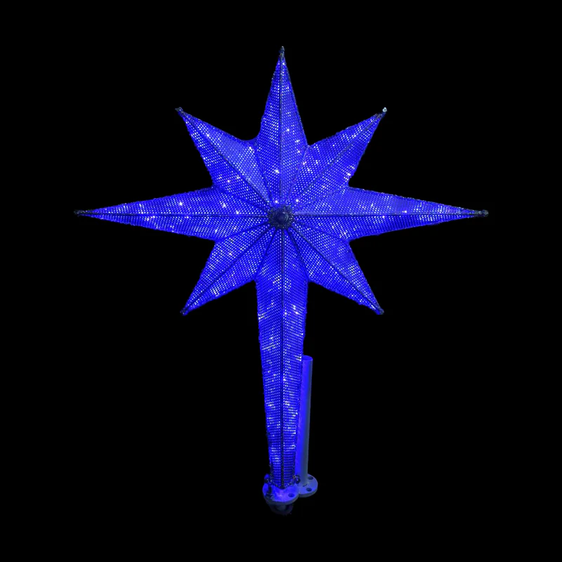 Large Moravian Star Topper, LED Lit (Silver/Blue), 36"