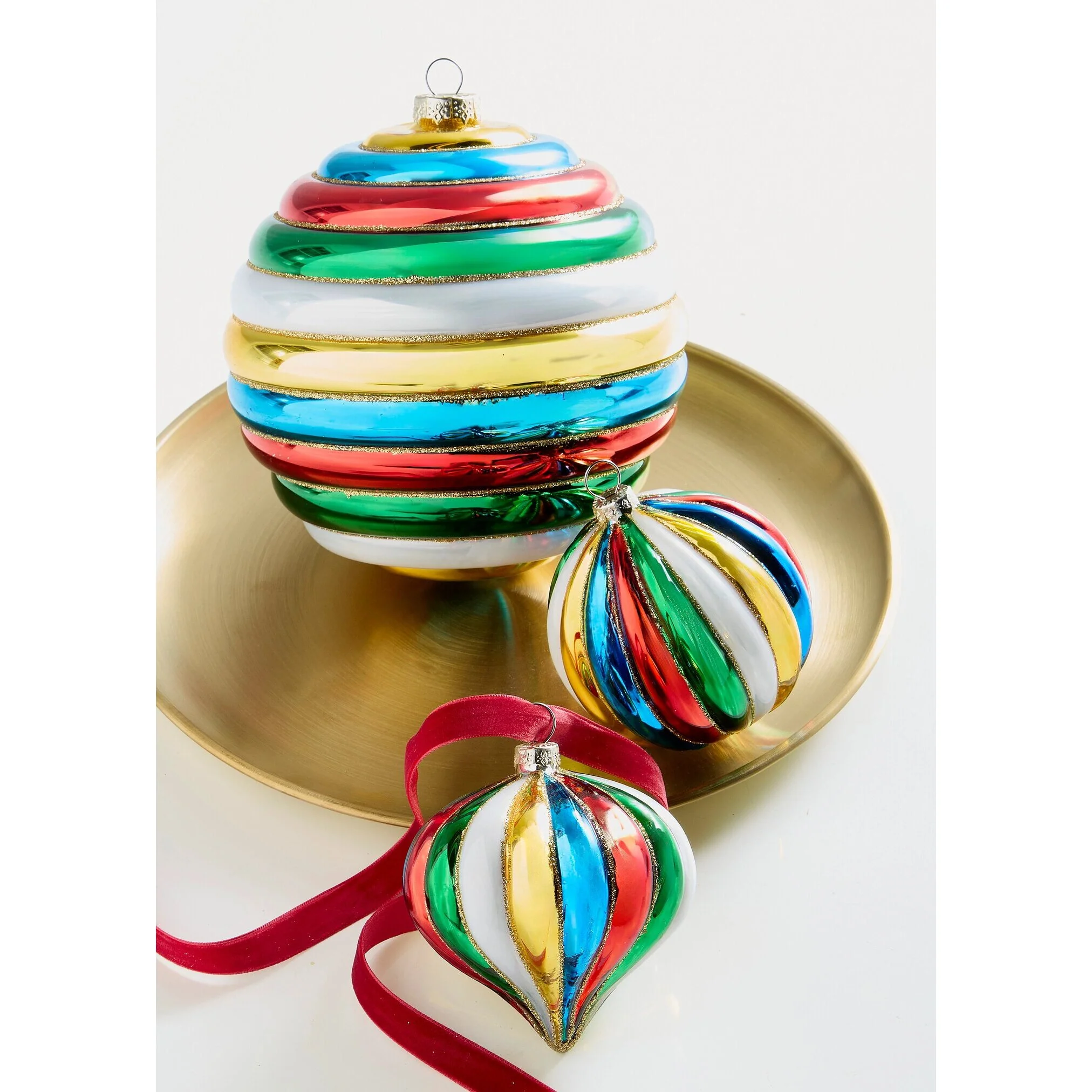 Multicolor Stripe Glass Ball Ornament, 6" - Image 2