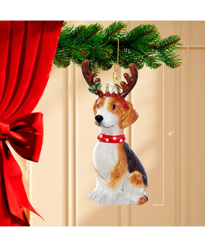 Noble Gems™ Beagle With Antlers Glass Ornament - Image 2